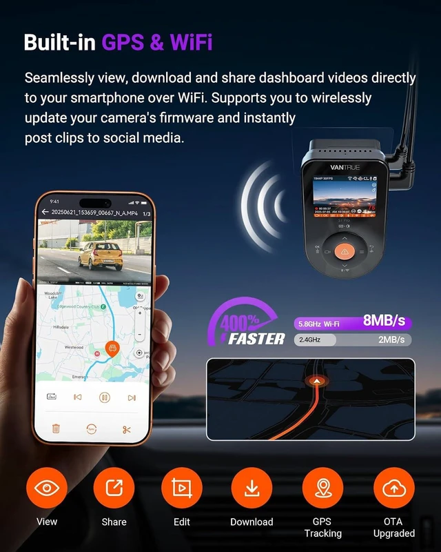 Alt view image 6 of 7 - Vantrue S1 Pro 2.7K STARVIS 2 Mini Dash Cam Front, ADAS AI Car Camera