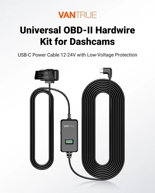 Alt view image 2 of 7 - VANTRUE 13.12ft Type-C OBD Hardwire Kit with LED Screen for All DashCams