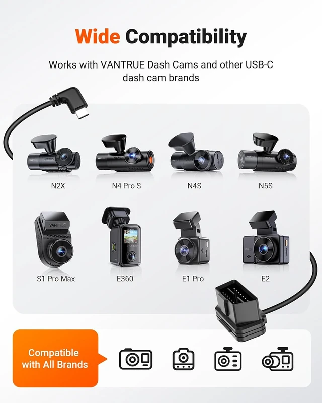 Alt view image 7 of 7 - VANTRUE 13.12ft Type-C OBD Hardwire Kit with LED Screen for All DashCams