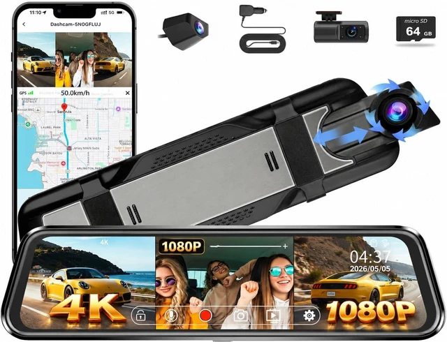 Main image of 3 Channel Mirror Dash Cam, 9.66" Mirror 4K Front 1080P Inside and Rear WiFi