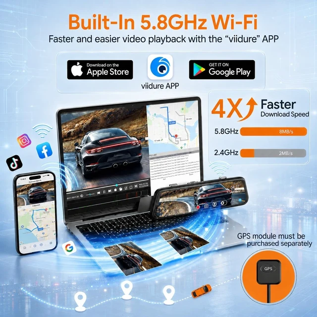 Alt view image 6 of 7 - 3 Channel Mirror Dash Cam, 9.66" Mirror 4K Front 1080P Inside and Rear WiFi