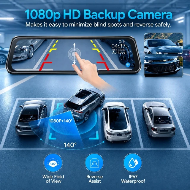 Alt view image 7 of 7 - 3 Channel Mirror Dash Cam, 9.66" Mirror 4K Front 1080P Inside and Rear WiFi