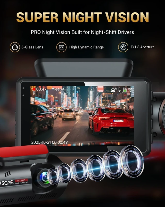 Alt view image 7 of 7 - 2.5K+1K Dual Dash Cam Front and Inside with GPS WiFi, 32GB Card, 24Hr Park