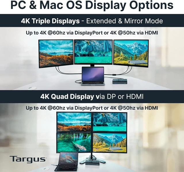 Alt view image 4 of 7 - Targus USB-C Universal Quad 4K (QV4K) Docking Station with 100W Power Delivery, Black (DOCK570USZ)