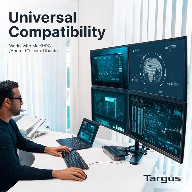 Alt view image 5 of 7 - Targus USB-C Universal Quad 4K (QV4K) Docking Station with 100W Power Delivery, Black (DOCK570USZ)