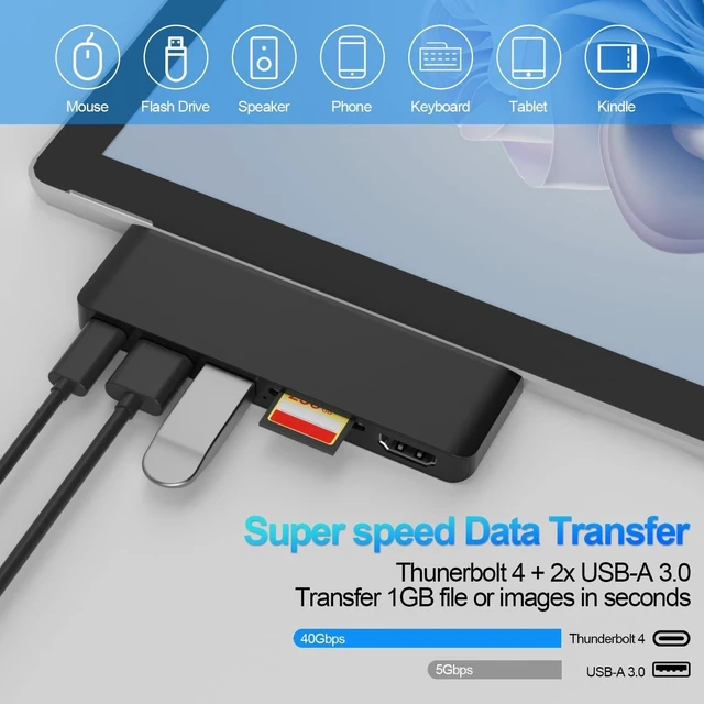 Alt view image 6 of 7 - Surface Pro 2026(13-inch)/11/10/9/X Accessories, Surface Pro 11 Docking Station with 4K HDMI, USB-C Thunerbolt 4 (Display+Data+PD Charging), 2 USB 3.0, SD/TF Card Reader for Surface Pro 13/11/10/9/X