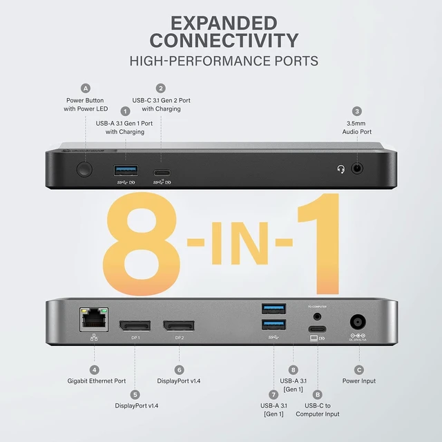 Alt view image 2 of 7 - ALOGIC DX2 Dual 4K USB-C Docking Station with 65W Laptop Charging, 2X DisplayPort 4K@60Hz, USB-C 10Gbps, 3X USB-A Ports, Ethernet, Audio Jack, Universal Dock for Windows & macOS Laptops