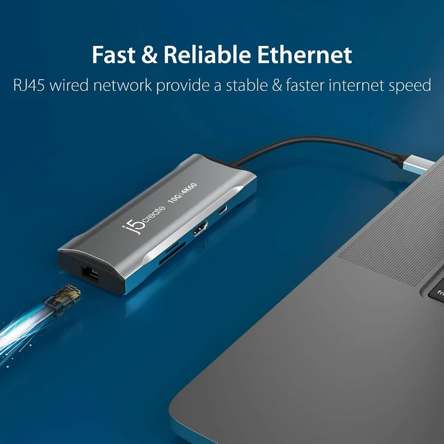 Alt view image 7 of 7 - j5create Laptop Docking Station, 9-in-1, 4K60Hz HDMI, USB-C 10Gbps