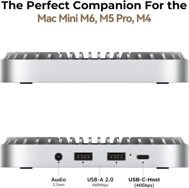 Alt view image 2 of 7 - 40Gbps Aluminum Hub & Stand for New Mac mini M6, M5 Pro, M4/M4 Pro Mac mini with 40Gbps NVMe/M.2 SSD Enclosure, 2X USB-A, USB-C Host, 3.5mm Audio Compatible with All New Mac mini M4/M4 Pro