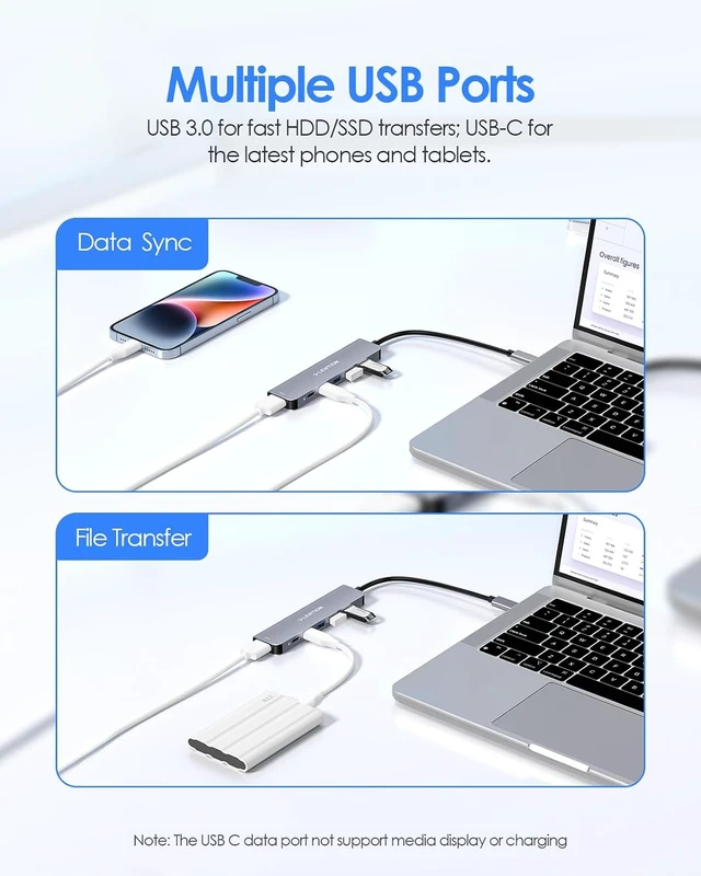 Alt view image 3 of 7 - LENTION 6-in-1 USB C Hub, 4K@60Hz HDMI, 100W PD, 3 USB 3.0, USB-C Data