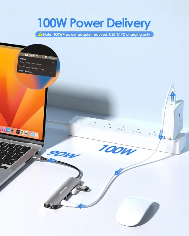 Alt view image 5 of 7 - LENTION 6-in-1 USB C Hub, 4K@60Hz HDMI, 100W PD, 3 USB 3.0, USB-C Data