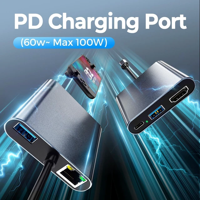 Alt view image 5 of 7 - Switch 2 Dock,Portable USB C Docking Station with 4K@60Hz~120Hz HDR/PD Max 100W/1000M Ethernet/2 USB 3.0 Port,Aluminum Alloy Travel TV Dock for Switch/Steam Deck/ROG Xbox Ally X/Legion Go 1/2/S