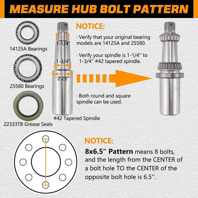 Alt view image 2 of 7 - 8 on 6.5 Trailer Hub Kit for 7000lb 1.25'' to 1.75'' Tapered Axle