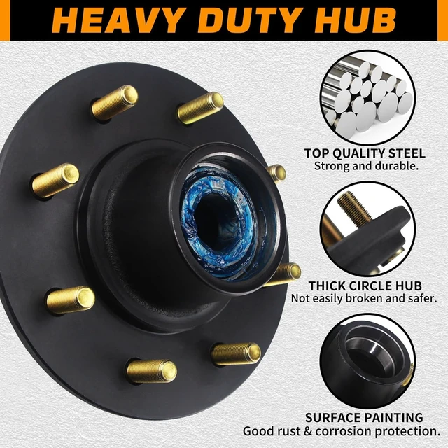 Alt view image 5 of 7 - 8 on 6.5 Trailer Hub Kit for 7000lb 1.25'' to 1.75'' Tapered Axle