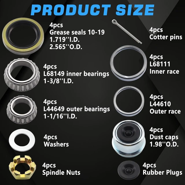 Alt view image 2 of 7 - 4Sets Trailer Hub L44649 L68149 Bearings Kit with Castle Nuts