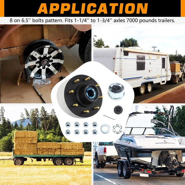 Alt view image 7 of 7 - 8 on 6.5 Trailer Hub Kit for 7000lb 1.25'' to 1.75'' Tapered Axle