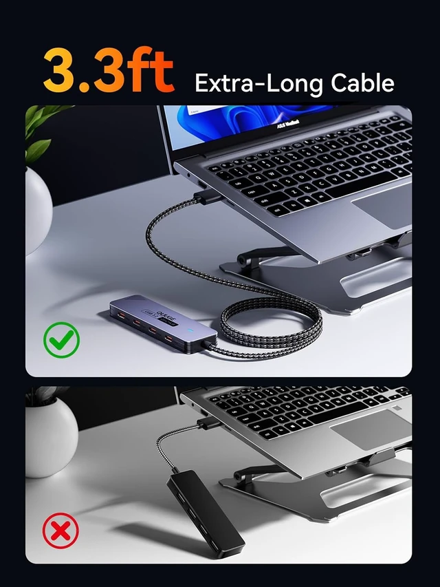 Alt view image 4 of 7 - QUUGE USB-C to USB-C Hub, 4 Port 10Gbps, 1m Nylon Cable for MacBook, iPad