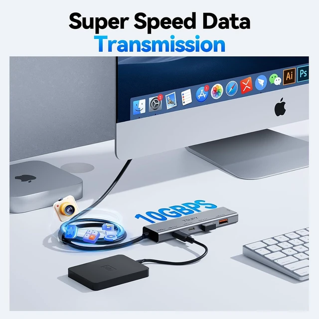 Alt view image 2 of 7 - USB HUB 3.2, TSUPY USB 3.0 HUB 10Gbps USB 3.2 Gen 2 USB HUB with 4 Multi USB Ports, 4FT Extended Cable HUB for MacBook Air/Pro,Laptop,PC and More