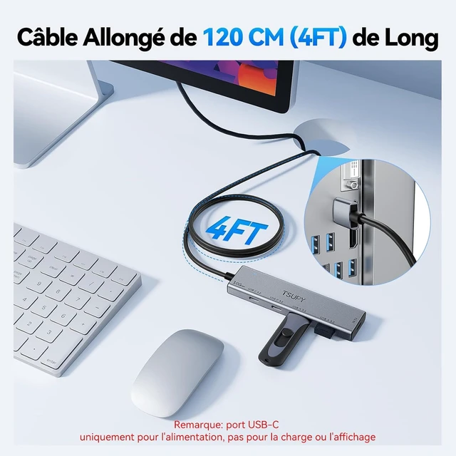 Alt view image 3 of 7 - USB HUB 3.2, TSUPY USB 3.0 HUB 10Gbps USB 3.2 Gen 2 USB HUB with 4 Multi USB Ports, 4FT Extended Cable HUB for MacBook Air/Pro,Laptop,PC and More