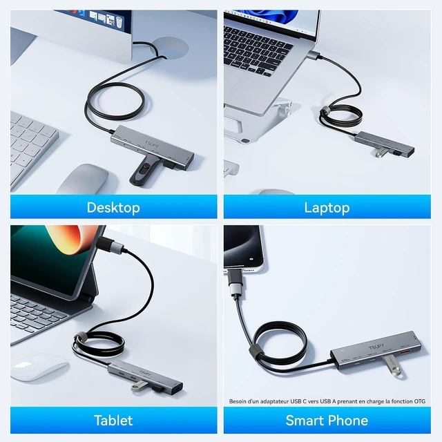 Alt view image 5 of 7 - USB HUB 3.2, TSUPY USB 3.0 HUB 10Gbps USB 3.2 Gen 2 USB HUB with 4 Multi USB Ports, 4FT Extended Cable HUB for MacBook Air/Pro,Laptop,PC and More