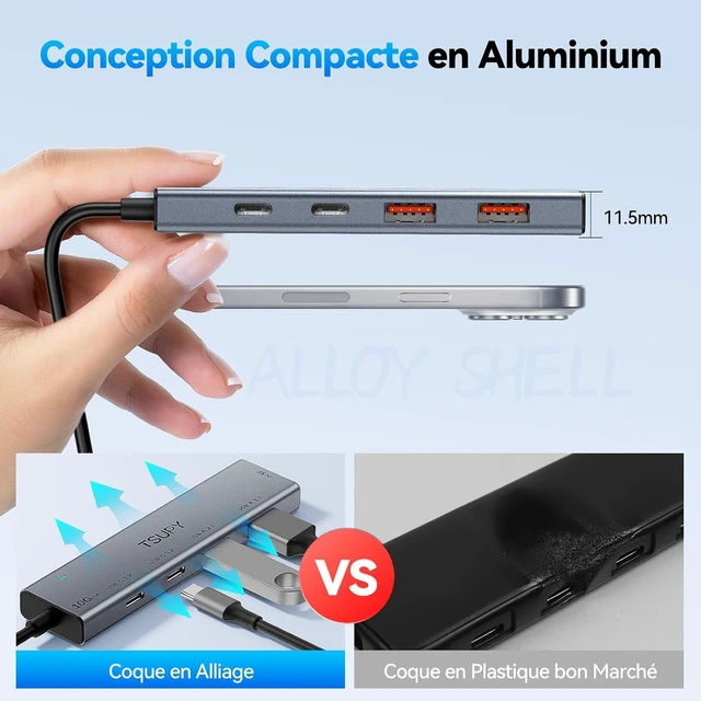 Alt view image 6 of 7 - USB HUB 3.2, TSUPY USB 3.0 HUB 10Gbps USB 3.2 Gen 2 USB HUB with 4 Multi USB Ports, 4FT Extended Cable HUB for MacBook Air/Pro,Laptop,PC and More