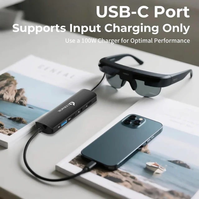 Alt view image 3 of 7 - Guermok 5-in-1 USB-C AR Glasses Adapter Hub, 100W PD, 8K@60Hz Video & Data