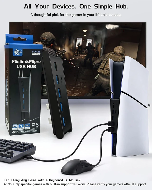 Alt view image 4 of 7 - Joso 6 Ports USB Hub 2.0 for PS5 Pro/Slim Console Front