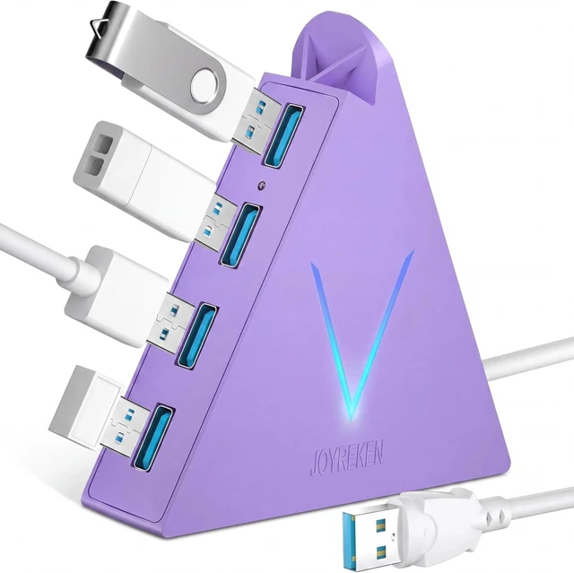 Main image of 4-Port USB 3.0 Hub Tower with 2ft Cable - USB Splitter for Laptop,PC,PS4,PS5,Xbox,Mouse,Keyboard,Hard Drives,Mobile HDD(Light Purple)