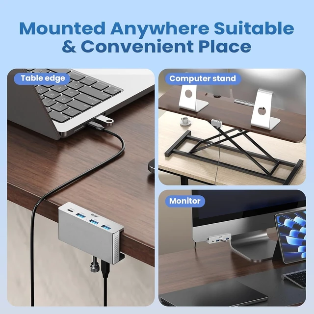 Alt view image 4 of 7 - EJAY Aluminum Clamp USB Hub for Desk