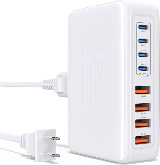 Main image of Essri 8-Port USB C Charging Station,65W GaN USB C Charger Block,PD 3.0 Desktop Charger, Power Strip Adapter Compatible with iPhone 17/16/15/14,MacBook Air/Pro,DELL, iPad Pro,Galaxy and More,White