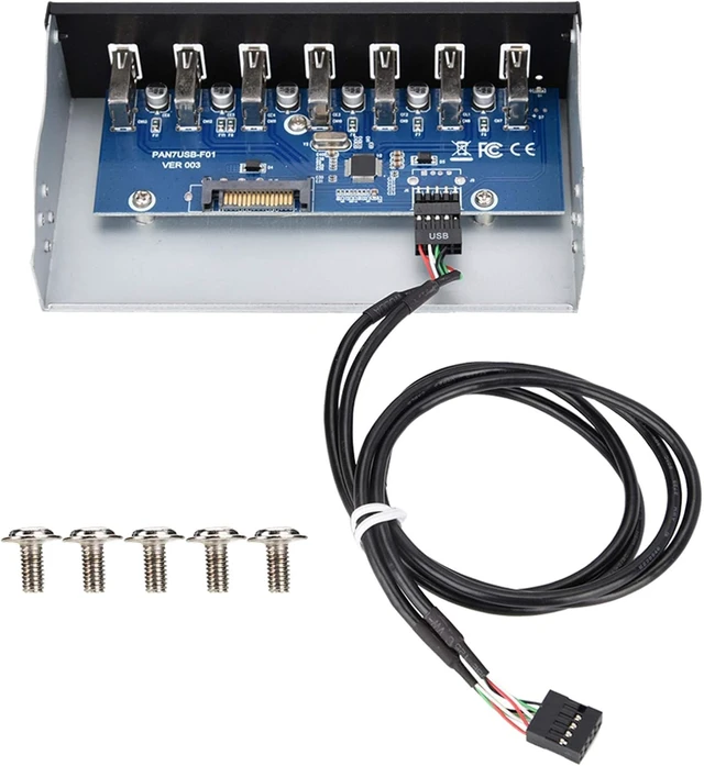 Alt view image 4 of 7 - USB 2.0 HUB 5.25 Inch Internal Front Metal Panel 5.25 Inch 7 Port USB Hub Drive Panel 9PIN to 6 Port USB2.0 Panel Fit for 5.25 Inch Computer Case Scanner Typewriter