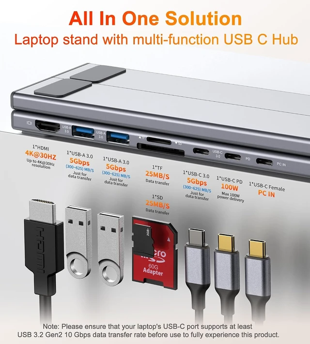 Alt view image 2 of 7 - Mukiya USB C Laptop Docking Station Stand, 8 in 1 Hub 4K HDMI, Dock Stand