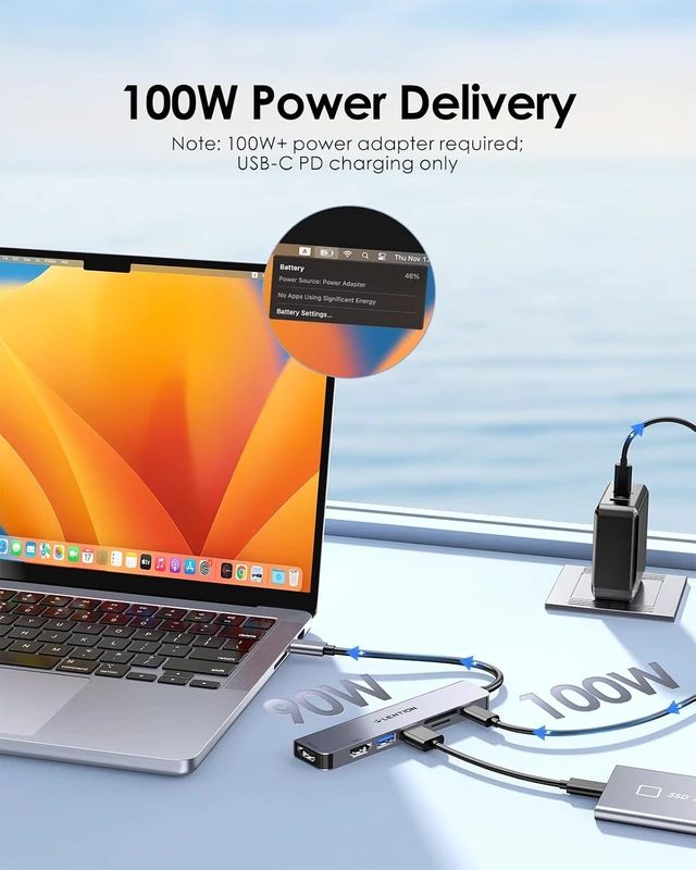 Alt view image 4 of 7 - LENTION Dual HDMI MST USB C Hub, 4K@60Hz, 100W PD, 2 USB 3.0, Card Reader