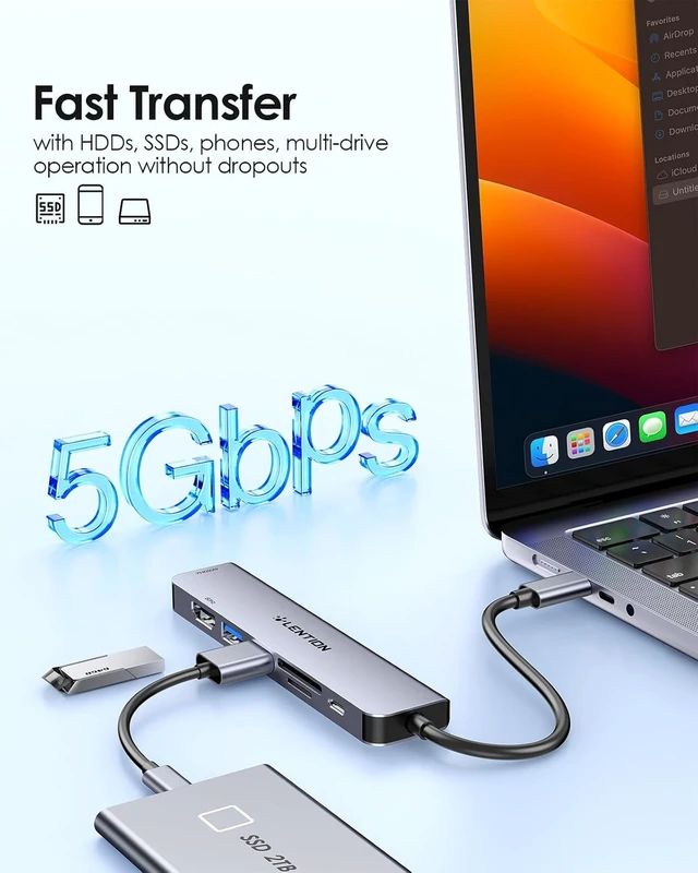 Alt view image 5 of 7 - LENTION Dual HDMI MST USB C Hub, 4K@60Hz, 100W PD, 2 USB 3.0, Card Reader
