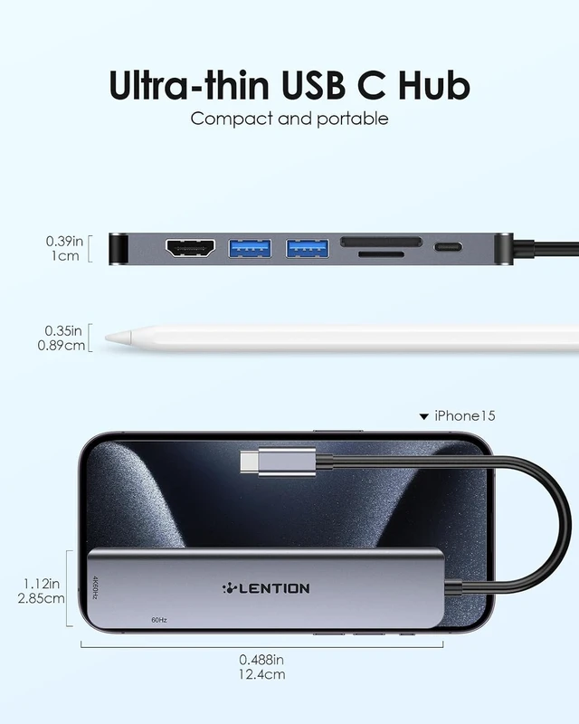 Alt view image 6 of 7 - LENTION Dual HDMI MST USB C Hub, 4K@60Hz, 100W PD, 2 USB 3.0, Card Reader