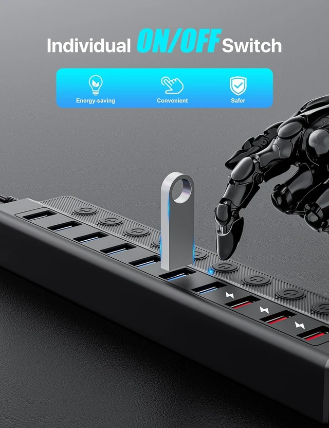 Alt view image 5 of 7 - ONFINIO Powered USB Hub, 10-Port USB Splitter Hub
