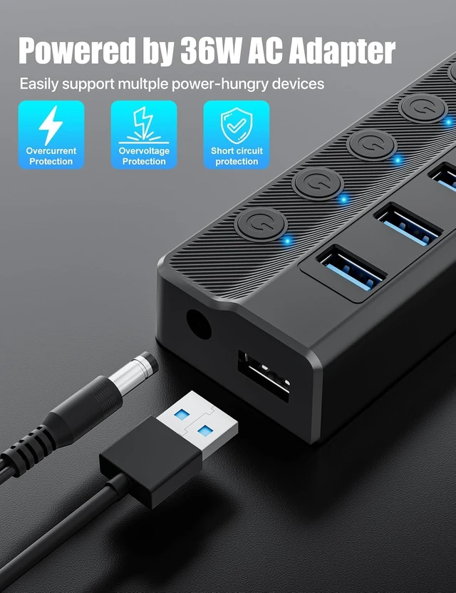 Alt view image 7 of 7 - ONFINIO Powered USB Hub, 10-Port USB Splitter Hub