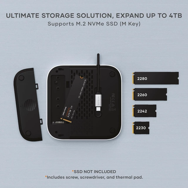Alt view image 3 of 7 - Satechi Mac mini M6, M5 Pro, M4 Hub & Stand with NVMe SSD Enclosure, Silver
