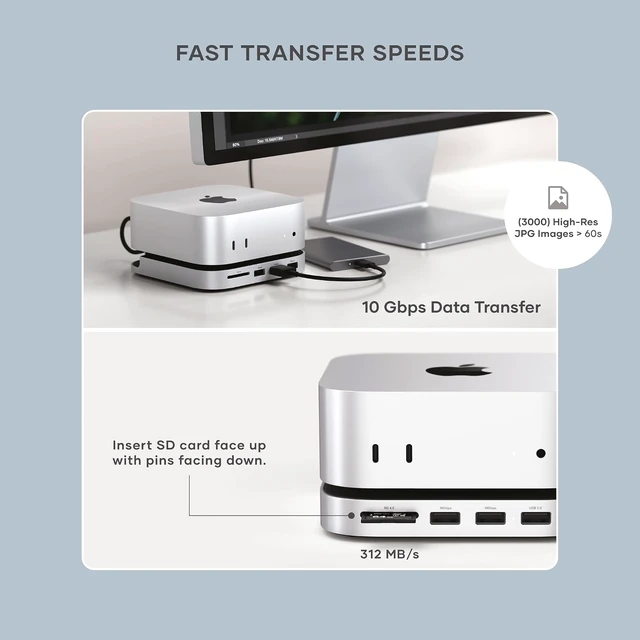 Alt view image 4 of 7 - Satechi Mac mini M6, M5 Pro, M4 Hub & Stand with NVMe SSD Enclosure, Silver