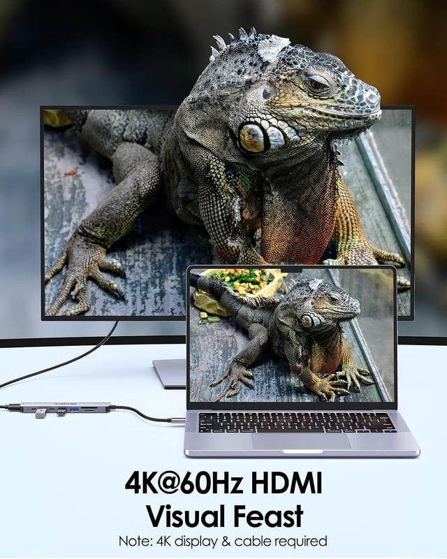 Alt view image 5 of 7 - LENTION USB-C Hub, 4K@60Hz HDMI, 100W PD, 2 USB-C, 2 USB 3.0, Card Reader