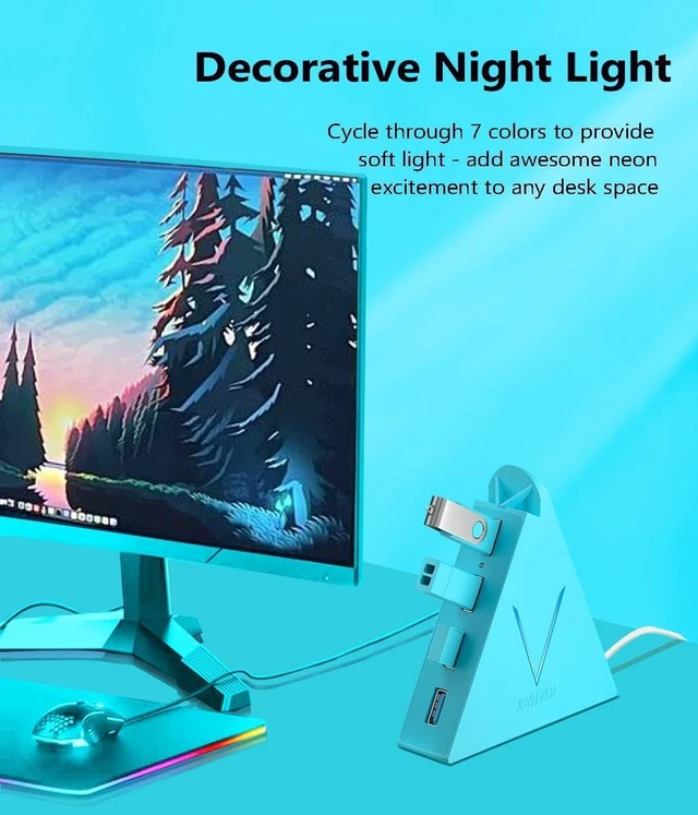 Alt view image 5 of 7 - USB 3.0 Hub,4 Port USB Hub Tower,2ft Cable USB Splitter for Laptop, PC, Xbox One, PS4, PS5, iMac, Surface Pro, XPS, Desktop, Flash Drive, Mobile HDD (Blue)