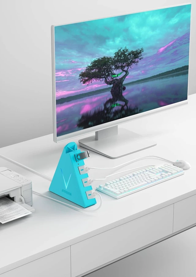 Alt view image 3 of 7 - USB 3.0 Hub,4 Port USB Hub Tower,2ft Cable USB Splitter for Laptop, PC, Xbox One, PS4, PS5, iMac, Surface Pro, XPS, Desktop, Flash Drive, Mobile HDD (Blue)