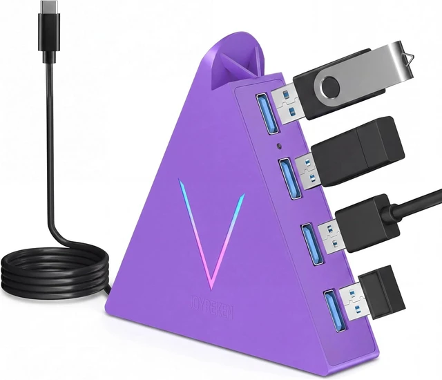 Main image of USB C Hub,USB Hub Tower with 2FT Extended Cable,Type C to USB 3.0 4-Port Splitter Adapter for MacBook, iMac, Laptop, Surface, XPS, Flash Drive, Keyboard, Mouse, HDD (2ft, Dark Purple