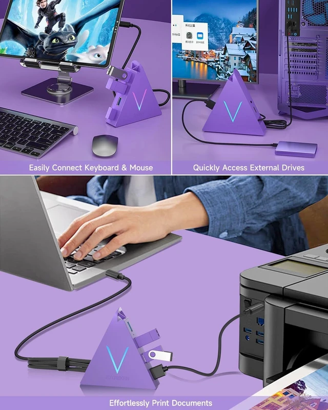 Alt view image 3 of 7 - USB C Hub,USB Hub Tower with 2FT Extended Cable,Type C to USB 3.0 4-Port Splitter Adapter for MacBook, iMac, Laptop, Surface, XPS, Flash Drive, Keyboard, Mouse, HDD (2ft, Dark Purple
