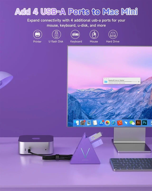 Alt view image 6 of 7 - USB C Hub,USB Hub Tower with 2FT Extended Cable,Type C to USB 3.0 4-Port Splitter Adapter for MacBook, iMac, Laptop, Surface, XPS, Flash Drive, Keyboard, Mouse, HDD (2ft, Dark Purple