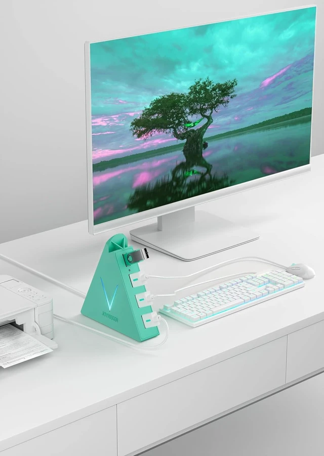 Alt view image 3 of 7 - USB 3.0 Hub,4 Port USB Hub Tower,2ft Cable USB Splitter for PC, Xbox One, PS4, PS5, iMac, Surface Pro, XPS, Laptop, Desktop, Flash Drive, Mobile HDD (Green)
