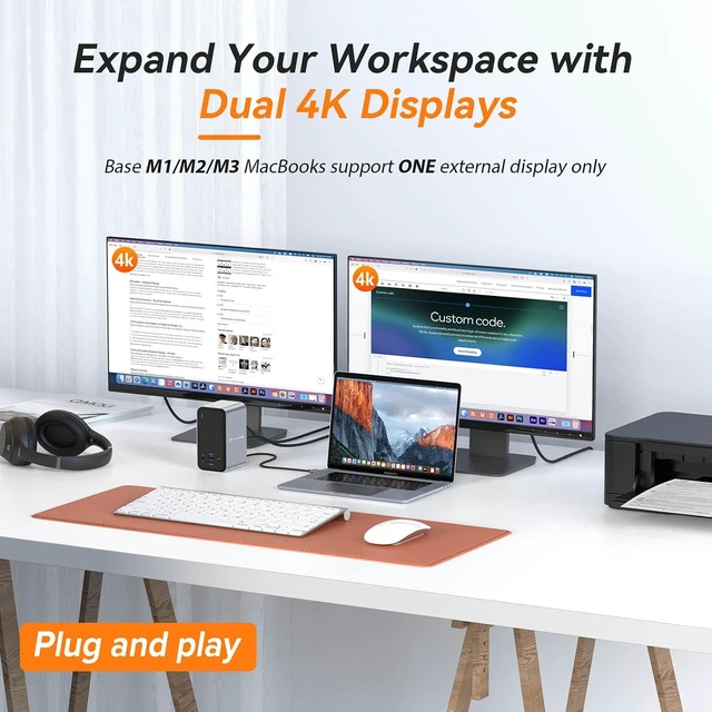 Alt view image 3 of 7 - TobenONE 15-in-2 MacBook Pro Docking Station, Dual 4K Monitor, Plug & Play