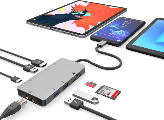 Alt view image 7 of 7 - USB C Hub Docking Station 8 in 1 with 4K HDMI, 1 Gbit Ethernet, 3 USB A 3.0 Ports, 1 USB-C PD/Data, SD/Micro SD for Work and Travel, Compatible with MacBook/Dell/HP/Lenovo/Laptops