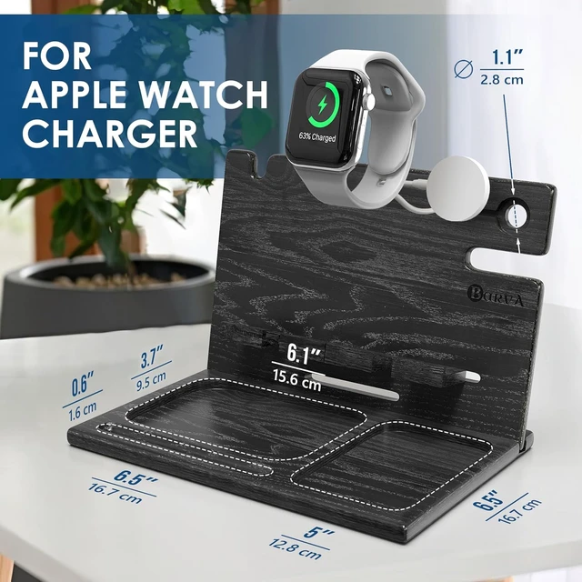 Alt view image 5 of 6 - BarvA Two Phone Docking Station | Night Stand Desk Organizer | Wood Nightstand Organizer | Tablet Smart Watch Earbuds Charging Station | Upgraded Dresser Phone Stand | Bed Room Decor Gifts for Men