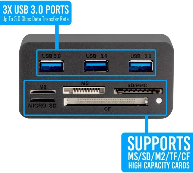 Alt view image 7 of 7 - Kingwin USB HUB Adapter w/ Memory Card Reader Writer & USB 3.0 HUB Combo - Supports High Speed SD MS Micro M2 CF Card Reader For Macbook, Laptop, Desktop - Includes USB Cable 5 Gbps Speed, Black